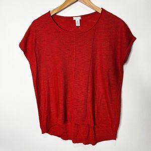 Chicos Top Cap Sleeve Box Fit Orange Crew Neck Knit Women's Size 0 Small